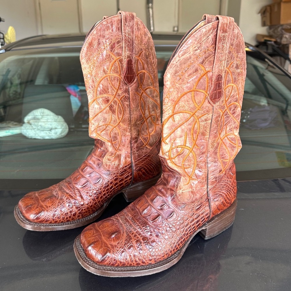 Buitre Handcrafted Leather Goods Alligator Embossed Western Boots Men's Size 8 - Picture 14 of 15